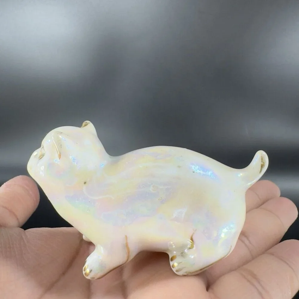 Vintage 1980s Ceramic Porcelain Luster Ware Iridescent Finish Kitty Cat Figurine
